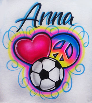 Airbrush Soccer shirt "Love - Peace - Soccer" personalized