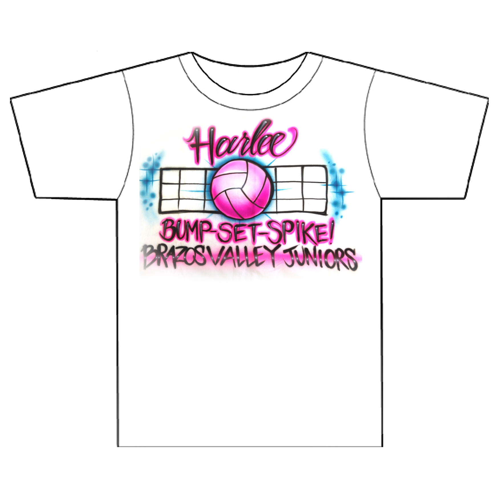 Airbrushed \"Bump-Set-Spike\" tshirt with team name
