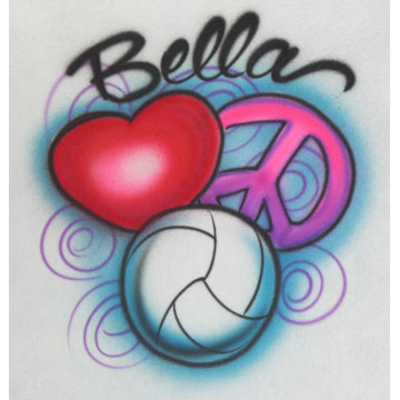Airbrush Volleyball shirt "peace - love - volleyball" personalized